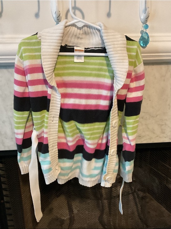 Gymboree Other - Gymboree Multicolor Striped Shawl Collar Cardigan - Green Pink Black White Aqua